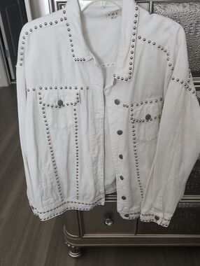 POL White Denim Jacket with Silver Studs